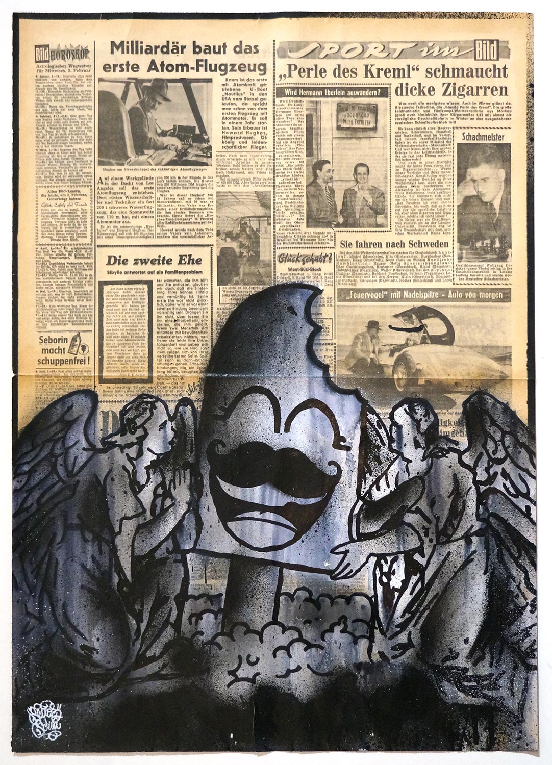 Señor Schnu: "2044"  - Original Paper Paste-Up - on newspaper 1950s