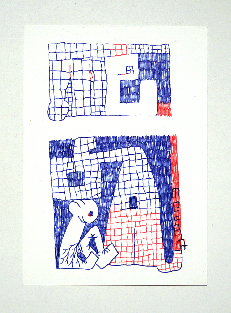 Tefra90: "Drawing 2" Original Postcard - Red Blue Series
