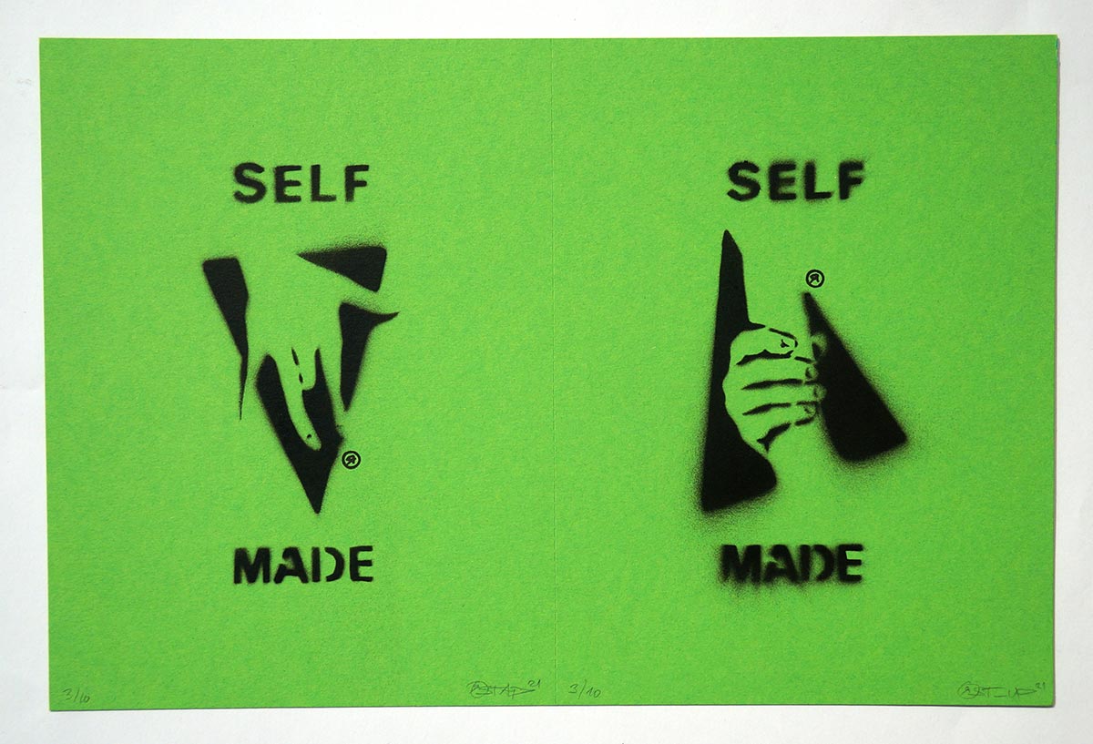 Ostap: "Selfmade -  2 in 1 - Green"  - Handmade Stencil - SALZIG Berlin
