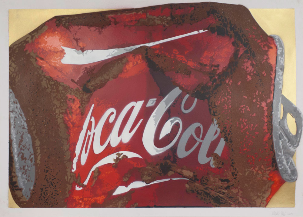 Fatal: "COKE gold"  - Stencil, 13 colors - 100x70 cm - Signiert