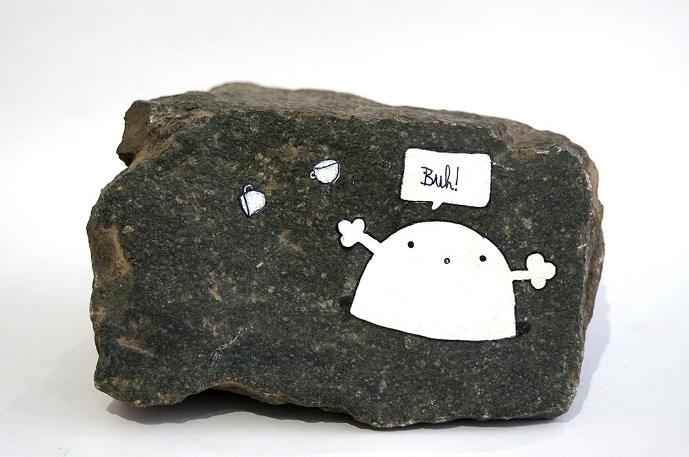 Rabea Senftenberg: "Buh"  - Marker and fun on Stone, a piece of Berlin - Stamped and signed by the artist, 2012