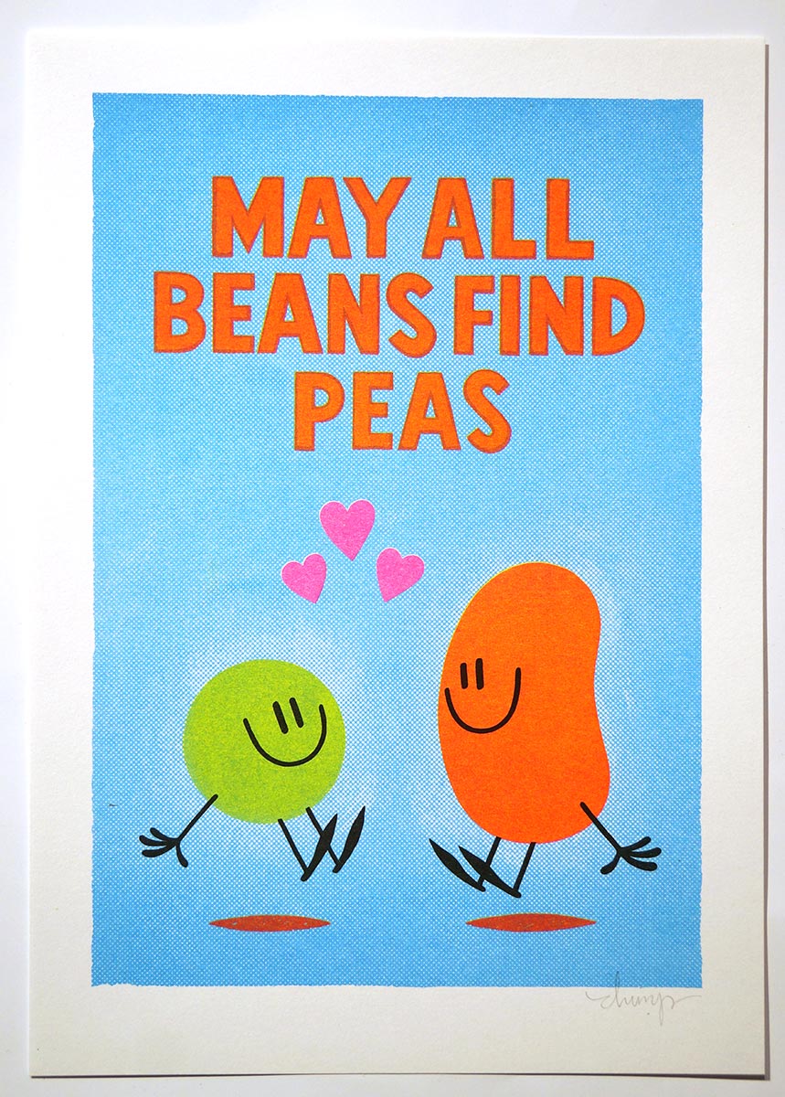 Dave the Chimp: "May All Beans Find Peas"  - 5 colour risograph print  - SALZIG berlin