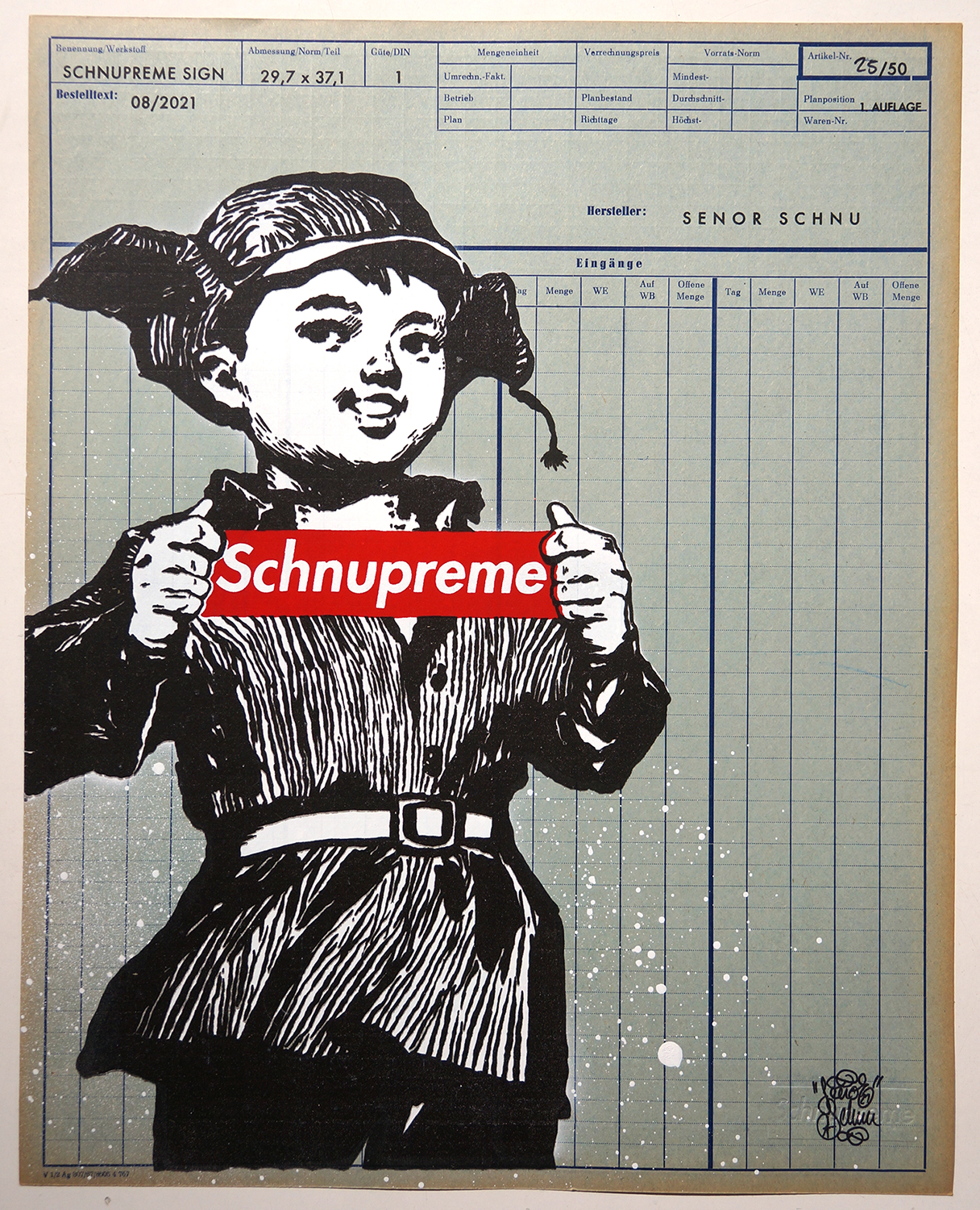 Señor Schnu: "Schnupreme Sign"  - Industrial paper 1960s -  Streetartberlin