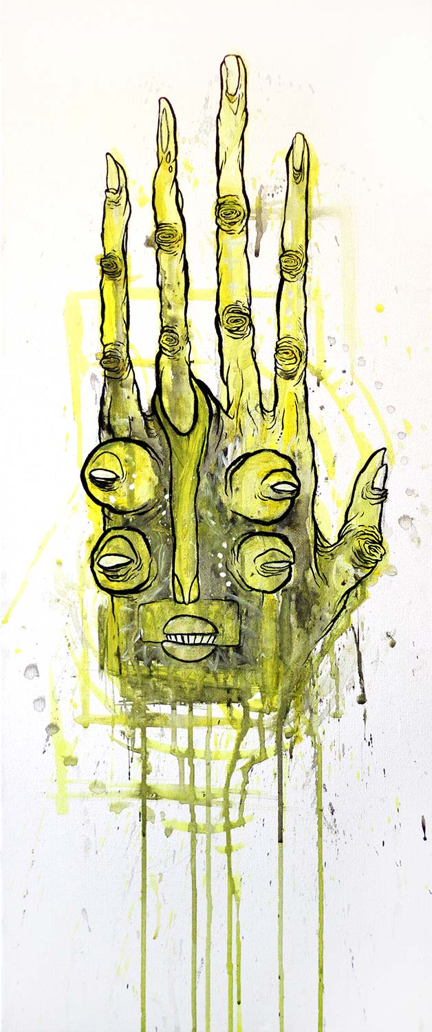 Glönn: "Hand"  - mixed media on canvas - 70 x 30 cm - salzigberlin