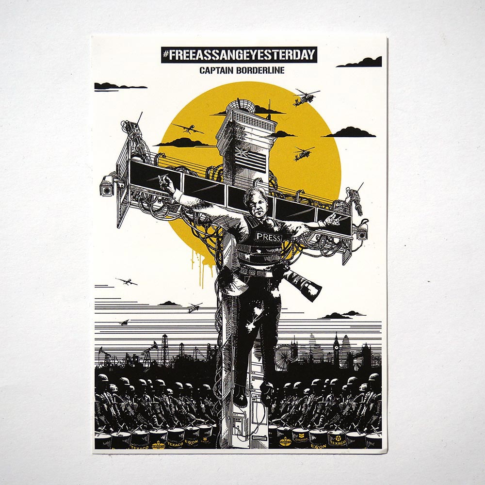 Captain Borderline: Collateral Crucifixion - Julian Assange - SALZIG BERLIN - Sticker