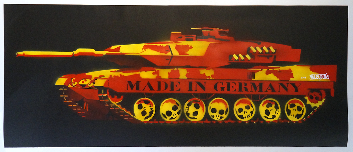 Marycula: German Tank  - Stencil - 4 layers on black paper