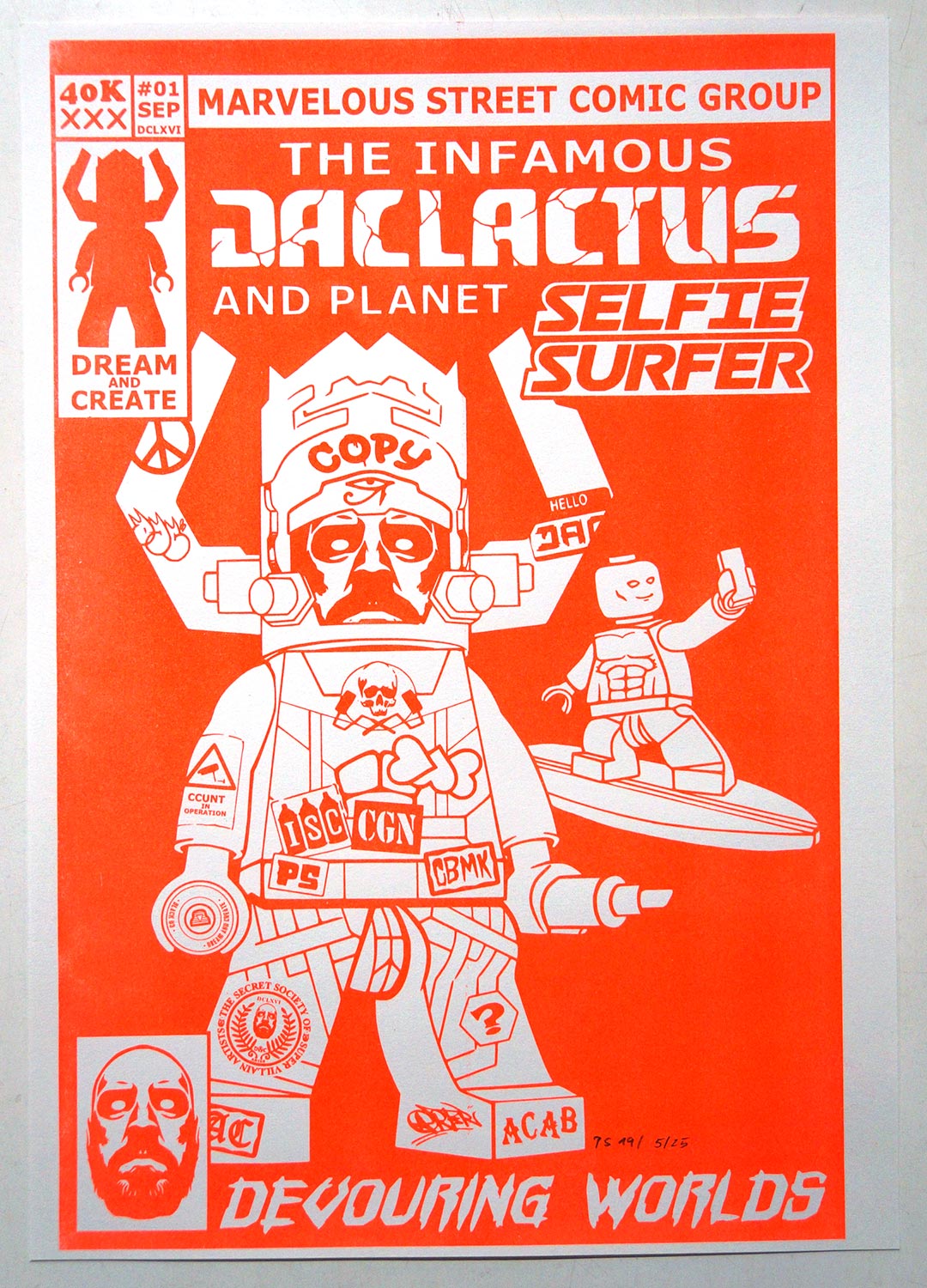 Planet Selfie and Dacater: "The Infamous Jaclactus And Planet Selfie Surfer" - Risograph print at SALZIG Berlin