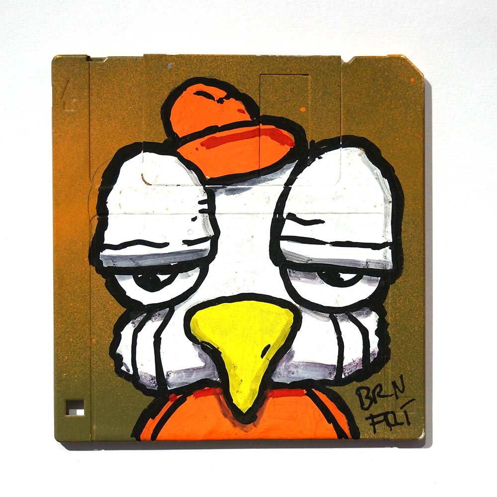 Brainfart: "Floppyfart Bird"  - mixed media on diskette - SALZIG Berlin