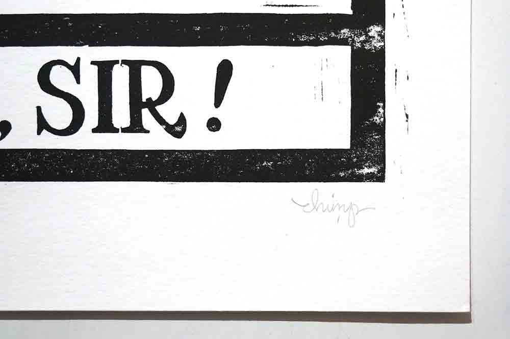 Dave the Chimp: "Please, Sir!"  - Linoleum Print on Paper 