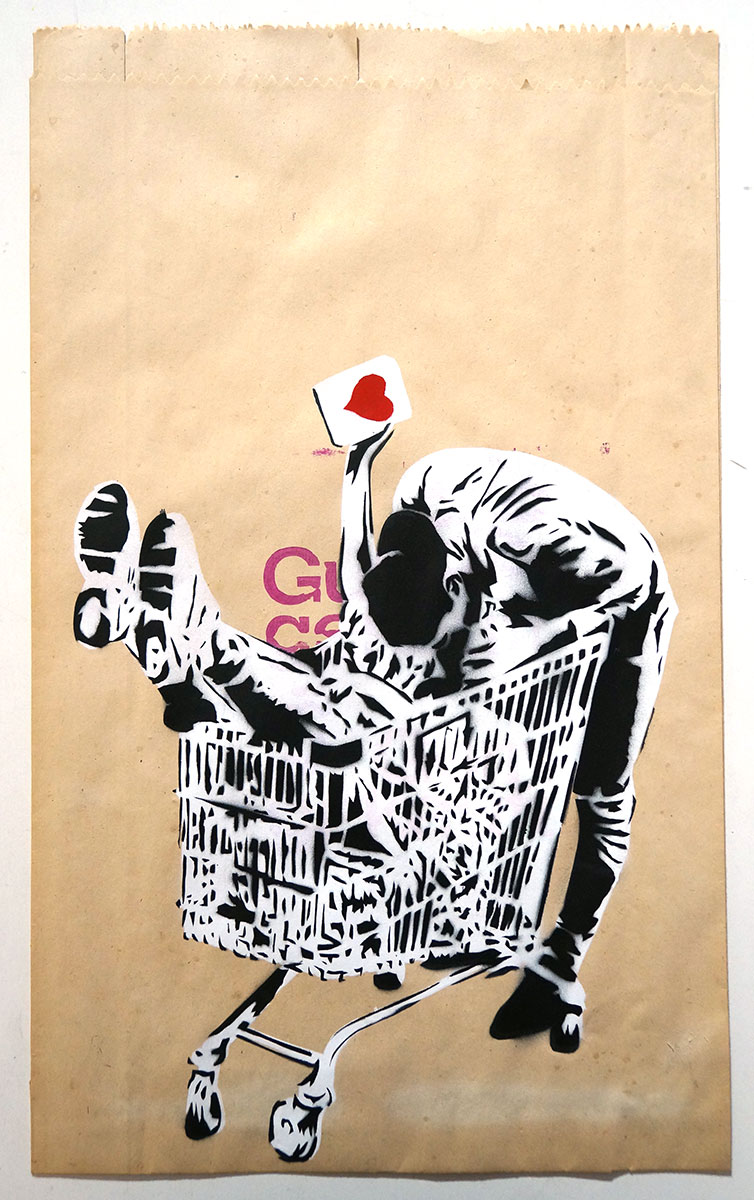 Lacuna: "Liebe geht durch den Einkaufswagen"  - street art - SALZIG Berlin
