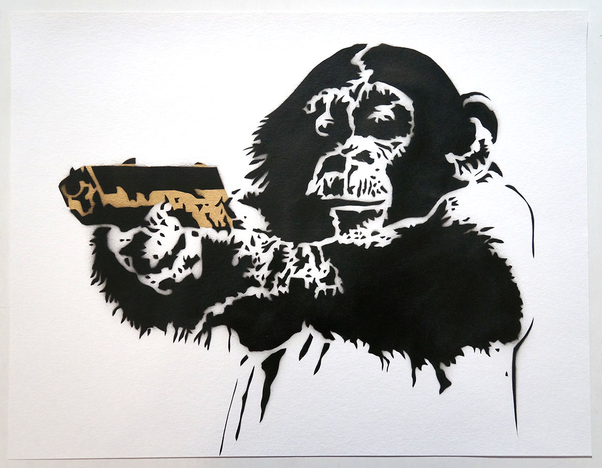 Lacuna: "Waffe mit Affe." oder "Affe mit Waffe."  - streetart - SALZIG-Berlin