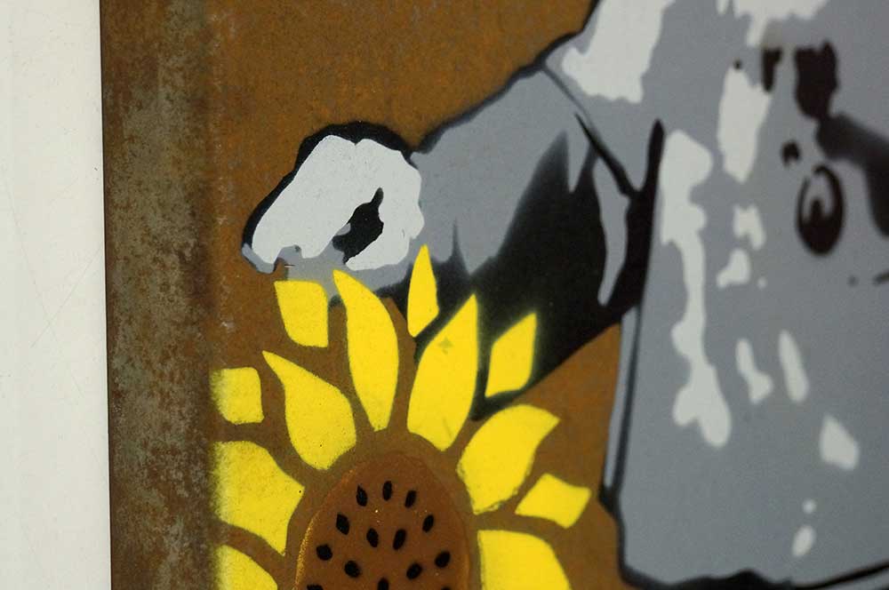 Rude: "Flowergirl"  - rusty metal board