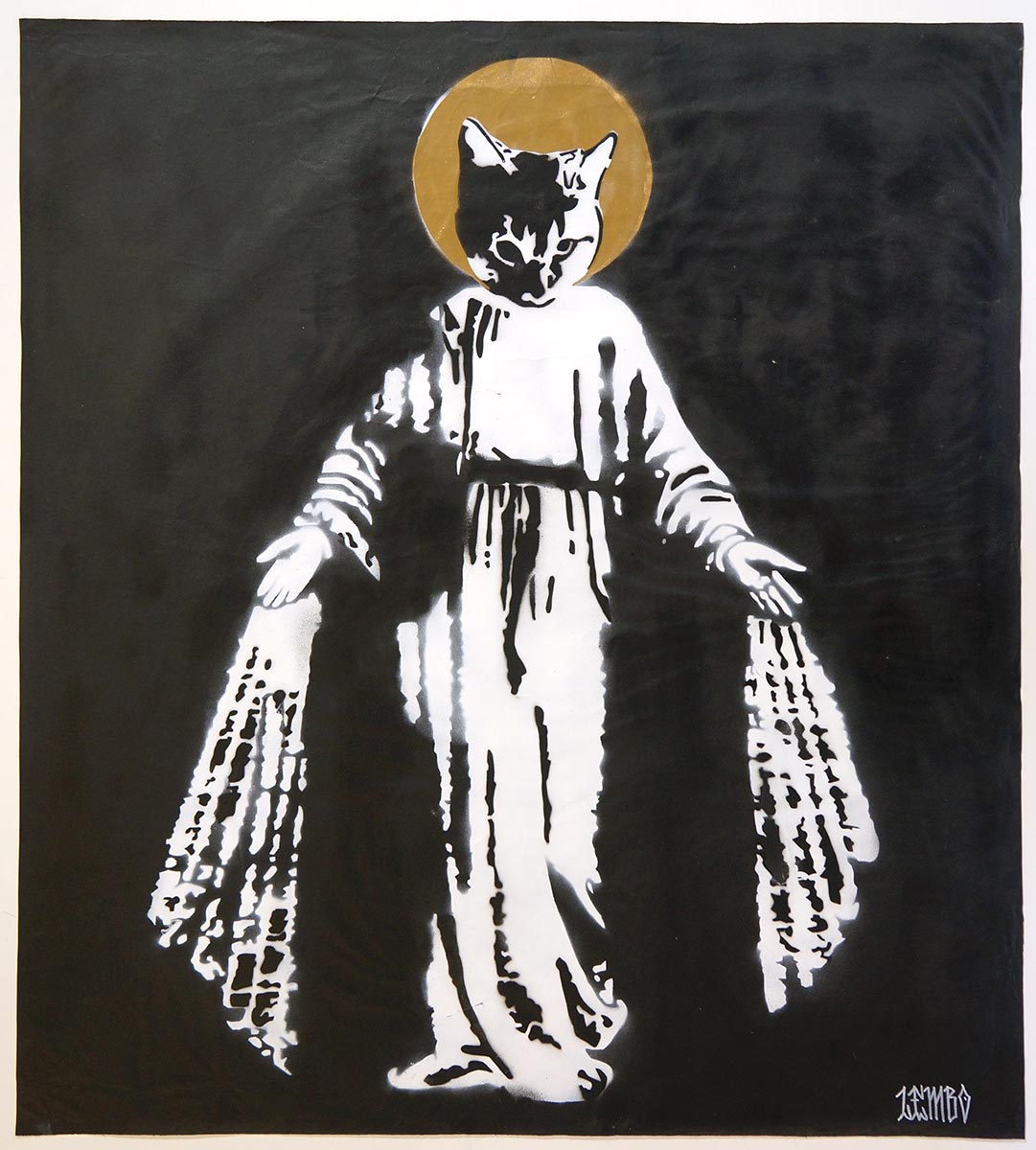 Lembo: "Holy Cat"  - Stencil Paste Up - SALZIG Berlin StreetartGallery