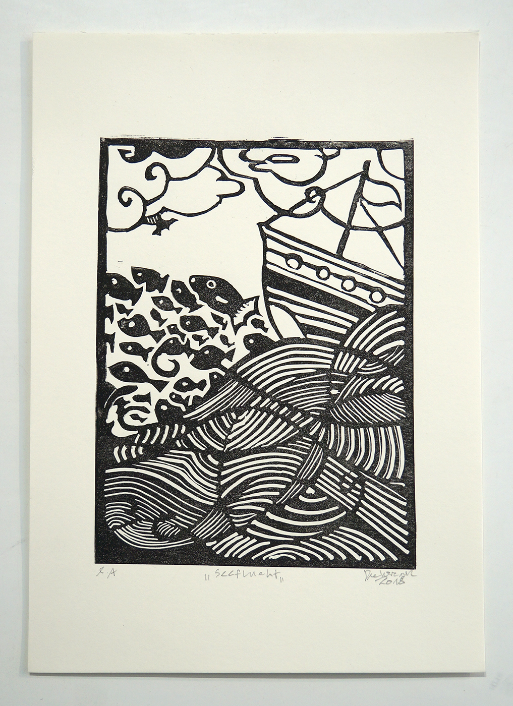 Deelorean: "Seeflucht"  - Linoleum Print