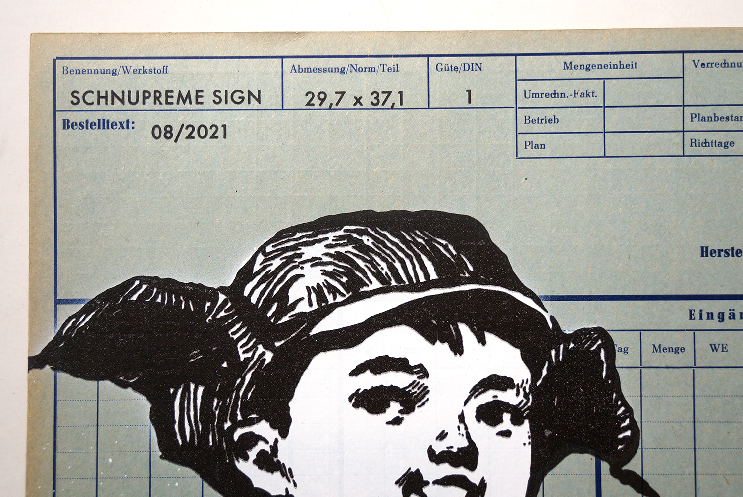 Señor Schnu: "Schnupreme Sign"  - Industrial paper 1960s -  Streetart berlin