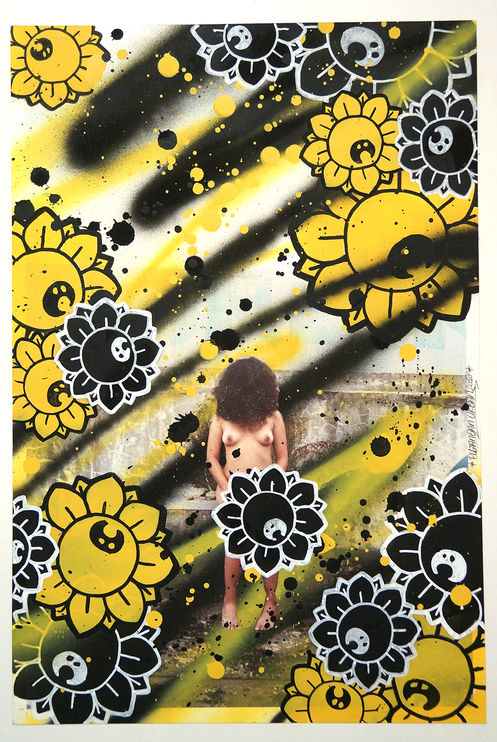 Bujangan Urban: "Flowergirl - YB"  - signed, 2018 - mixed media on paper - 48,5 x 37,5 cm 