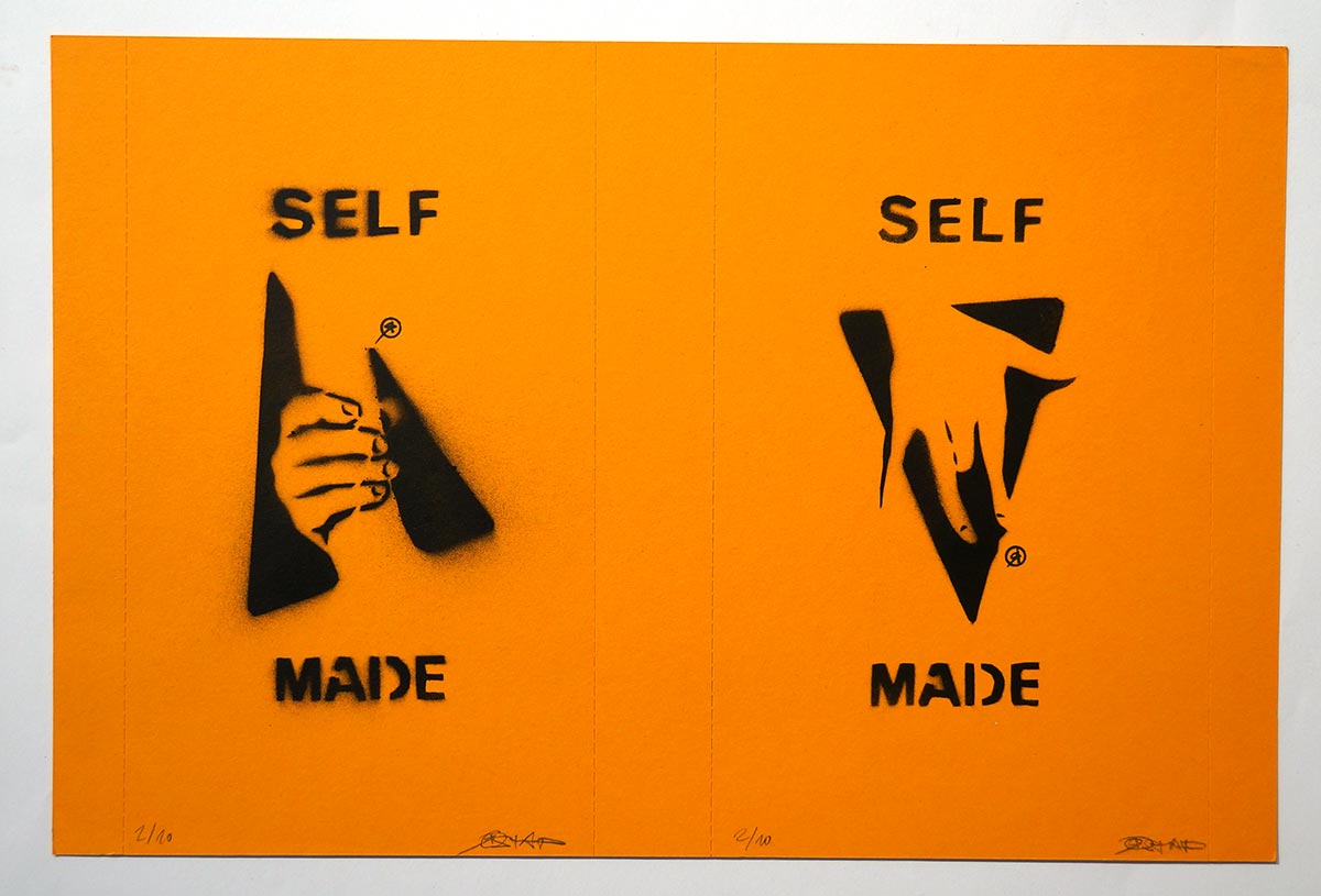 Ostap: "Selfmade -  2 in 1 - Orange"  - Handmade Stencil - SALZIG Berlin
