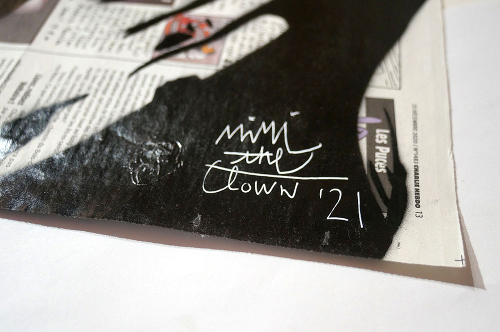 Mimi the ClowN: "Charlie Hebdo - big virus - 2" detail -  SALZIG berlin - Signature